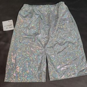 New Men's Silver Holographic Shorts, Handmade, Sz M/L